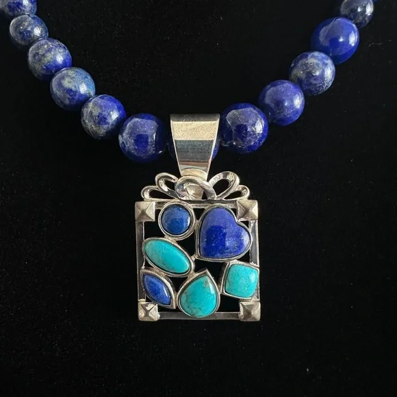 Blue Lapis and Turquoise Beaded Necklace by Jay King - Picture 4 of 8